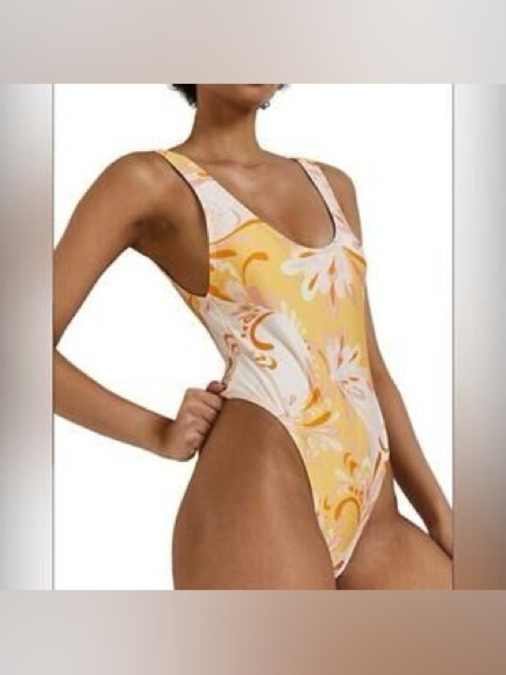 River Island Yellow Floral Print One-Piece Swimsuit Size US 14